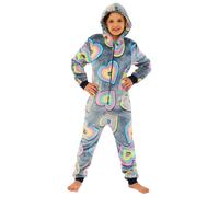 Rainbow Hearts Fleece Onesie Cozy n Dozy Navy 10-11 Years