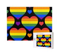 Rainbow Hearts Gay Pride Flag,500 Pieces Wooden Jigsaw Family Game Jigsaw Puzzles for Adults Teens Home Decor