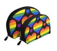 Rainbow Hearts Gay Pride Flag, Shell Makeup Bag Women Storage Bag Small Coin Purse Toiletry Pouch Cosmetic Bag 2 Pcs