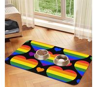 Rainbow Hearts Gay Pride Flag,Waterproof Pet Feeding Mat,PU Leather Placemats for Cat Dog Water Bowl,Food Mats,40x60cm
