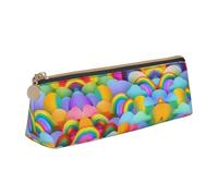 Rainbow Hearts Pattern Leather Pencil Case Large Capacity Pencil Pouch Pencilbag Pouch with Zipper Pen Holder