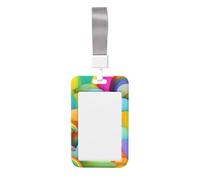 Rainbow Hearts Pattern Printed Id Card Badge Holder with Neck Strap Waterproof Name Card Holder Plastic Vertical Sleeve Pocket