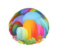 Rainbow Hearts Pattern Reusable Shower Cap,Double Layer Water Shower Non Wetting Hair Cap,Large Size For All Hair Lengths