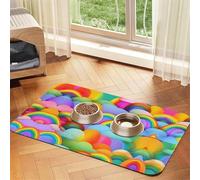 Rainbow Hearts Patternprint Pet Absorbent Leather Tablecloth,Wipe Clean Quick Dry,Food Mat For Small Animals
