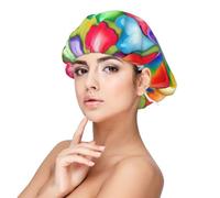 Rainbow Hearts Print Adult's Satin Sleeping Cap, Satin Bonnet for Sleeping - Silk Sleep Cap for Women and Men, Black, One size
