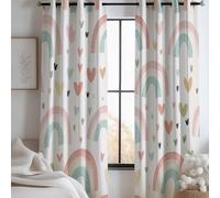 Rainbow Hearts Print Blackout Curtains, Thermal Insulated Noise Reducing Eyelet Curtain, Pink Mint Print Privacy Window Drapes for Kids Girls Bedroom Nursery W 46 x L 54 Inch Drop 2 Panels