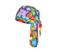 Rainbow Hearts Print Cycling Headwrap Under Helmet Skull Cap Sweat Wicking Quick Dry for Patriotic Event Gift