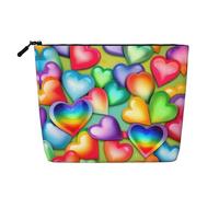 Rainbow Hearts Print Fake Hemp Makeup Bag,Makeup Bag,Travel Bag Pouch,Toiletry Bag with Zipper