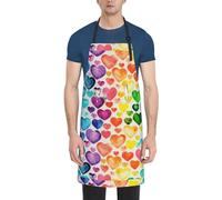 Rainbow Hearts Print Kitchen Apron With Pockets Versatile Adjustable Chef Bbq Grilling Smock For Adults