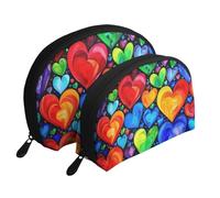 Rainbow Hearts Print Makeup Bag Set 2-Piece Portable Clutch Pouch Travel Cosmetic Pouches Toiletry Bags for Daily Storage & Travel Organization