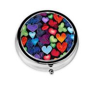 Rainbow Hearts Print Mini Metal Pill Box 2.0x2.0x0.7 in Round Travel Medicine Pill Organizer Box for Purse Pocket