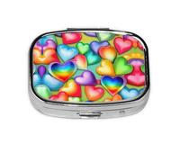 Rainbow Hearts Print Square Pill Box,Portable for Pocket Or Purse Pill Organizer Pill Container Holder