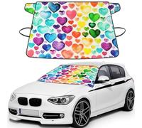 Rainbow Hearts Print Windshield Protector For Cars, Waterproof Frost Vehicle Cover 175Ã-108 Cm Includes Straps