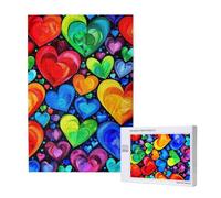 Rainbow Hearts Printed Jigsaw Puzzle with Storage Box, Wooden Puzzle for Adults and Kids, 1000 Pieces Family Fun Decorative Game