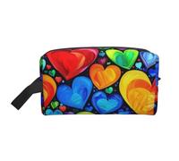 Rainbow Hearts Printed Makeup Bag Travel Portable Cosmetic Bag Large Capacity Makeup Case Toiletry Handbag Organiser for Women