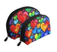Rainbow Hearts Printed Makeup Bags 2-Piece Portable Shell Travel Toiletry Bag Cosmetic Organizer Bag for Women