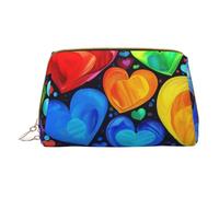 Rainbow Hearts Printed Small Makeup Bag Portable Leather Make up Bag Travel Zipper Cosmetic Bags Organizer for Women