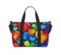Rainbow Hearts Printed Travel Bag Duffle Bag for Men Women, Large Water Resistant Gym Bag Weekend Holdall Bag with Shoulder Strap