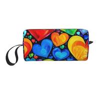 Rainbow Hearts Printed Travel Makeup Bag Portable Cosmetic Bag Makeup Case Toiletry Handbag Organiser for Women