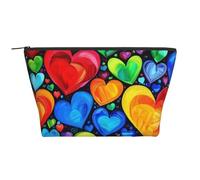 Rainbow Hearts Printed Travel Makeup Bag Trapeze Cosmetic Bag Makeup Case Toiletry Bag Organiser for Women