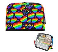 Rainbow Hearts Purple Hearts Black Pencil Storage Bags Pencil Case Zipper Pencils Pouch Classroom Pen Bag Boys Art Print Preppy College High School Supplies