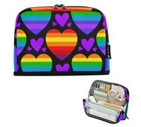 Rainbow Hearts Purple Pink Pencil Bags Storage Big Pencil Pouch Zipper Pencils Case Teen Girls Pen Pouch Boy Essentials Organizer Back to School Supplies