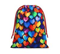 Rainbow Hearts Super Soft Velvet Gift Bag with Drawstring Pouch, Full Printed Holiday Storage Bag for Christmas & Daily Storage