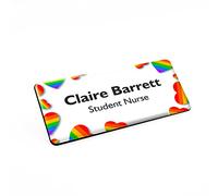 Rainbow Hearts White Badge Job Title Name Badge 76 x 38mm White/Black Various Fasteners