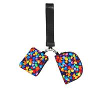 Rainbow Hearts Wristlet Keychain Wallet Pouch with Strap Double Zipper Small Coin Purse Portable Wrist Bag for Travel Gym Daily Use