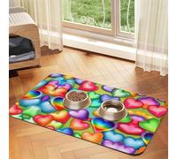Rainbow Heartsprint Pet Absorbent Leather Tablecloth,Wipe Clean Quick Dry,Food Mat For Small Animals