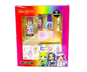 Rainbow High Beauty Set Includes Eau de Toilette Natural Spray (20ml), Lipstick, Nail Polish, Eyeshadow, Blush, Temporary Tattoos and Brush for Girls