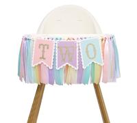 Rainbow high chair banner for 2nd birthday - baby girl rainbow smash cake for photo props, 2nd birthday photo backdrop, macaron colored ribbon