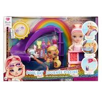Rainbow High Littles Pool Day with Blush Playset - Comes with a Small 14 cm Pink Doll, Pool with Rainbow Slide, Accessories, Smoothie Stand, For Children Ages 4+