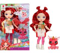 Rainbow High Littles Rainbow Fantasy Fairies & Pet - Apple, Red - 14cm Posable Small Doll & Fantasy Deer Pet with Interchangeable Fairy Wings, Cute Present for Children 4+