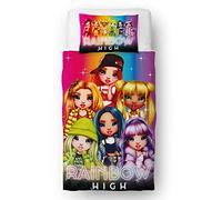 Rainbow High Officially Licensed Single Duvet Cover Set | Reversible 2 Sided Glow Rainbow Design with Matching Pillowcase, Soft and Durable Polycotton