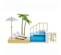 Rainbow High Pacific Coast Colour Change Pool & Beach Club Playset-with LED Lights, Deck, & Palm Trees-for Fashion Dolls-Includes Chairs, Drinks, & More-Gift & Collectable for Kids Ages 6+