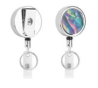 Rainbow Holographic Iridescent ID Card Badge Holders Retractable Badge Holder Reel