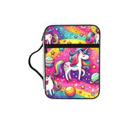 Rainbow-Horse-Dreams Bible Cover Case with Handle, Water-Resistant Oxford Fabric Bible Bag Organizer with Zipper Pockets for Church