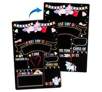 Rainbow Horse First Day of School Board, Colorful Double Sided Back to School Supplies Reusable School Chalkboard Sign Photo Prop for Kids Boys Girls