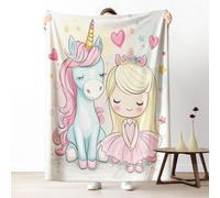 Rainbow Horse Fleece Throw Blanket, Cartoon Kawaii Couch Blanket 50"x60" Soft, Cute Fairy Tale Blankets for Bed Warm Lightweight Cozy Bedding Blanket for Winter Fall Spring Summer
