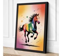 Rainbow Horse in Motion Canvas Wall Art Print 36x24 Inch