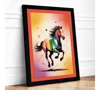 Rainbow Horse in Motion Modern Framed Wall Art Print A4 (29.7×21cm)