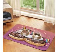 Rainbow Horse Sleeps on a Donut Pet Food Mat 17.2x11.81in Absorbent Non-Slip PU Leather Feeding Mat for Dogs Cats Rubber Bottom Fast Drying Rollable Pet Bowl Placemat