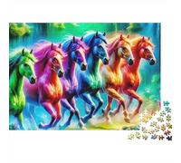 Rainbow Horses Gallop 1000 Piece Five Rainbow Horses Galloping Jigsaw Puzzles for Adults And Kids Challenging Games 1000 Pieces Fun, Challenging & Brainteasing Adults for Women, Gifts for Men 52x38cm/