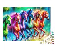Rainbow Horses Gallop 1000 Pieces Puzzles Colorful Rainbow Horses Wall Decoration Decompression Jigsaw for Men And Women Challenging Puzzles Jigsaw Puzzles for Adults 52x38cm/1000pcs
