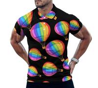 Rainbow Hot Air Balloon Gay Pride Mens Polo Shirts Short Sleeve Golf Shirt Casual T-Shirt Top for Work Athletic 5XL