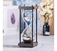 Rainbow Hourglass Timer 60 Minute, Wooden Frame Decorative Sand Timer (Black Sand, Large Size)