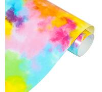 Rainbow HTV Vinyl Tie-Dye Heat Transfer Vinyl 10"x5ft Vinyl Roll for DIY T-Shirts, Fabric and Garment-Blue Yellow Watercolor Clouds Patterned Vinyl