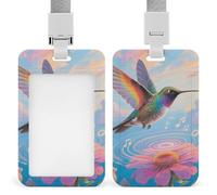 Rainbow Hummingbird Badge Holder with Lanyards Retractable Vertical Plastic Id Badge Holder Name Key Card Holders Case for Teacher Nurse Doctor Office Gift for Coworkers