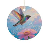 Rainbow Hummingbird Ceramic Christmas Ornaments with Gold String - Personalized Double-Sided 2.9 Inch Xmas Tree Decorations, Rustic Winter Hanging Ornaments for Holiday Party Gift